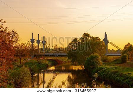 Beautiful Landscape Of The Road Bridge Across The River Werre