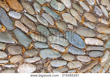 Natural Background With Sea Stones. Colorful Round Colorful Sea Stones. Background For Design.