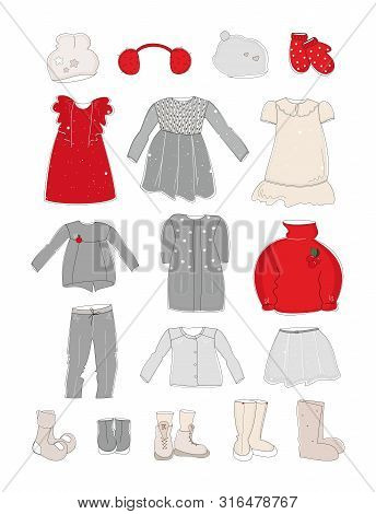 Vector Illustration Set Of Women Clothing  And Shoes Autumn - Winter  Season On White Background