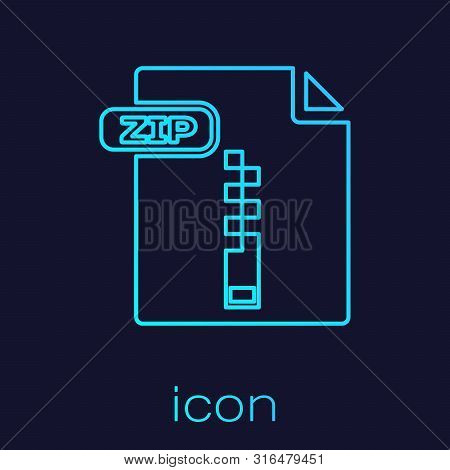 Turquoise Line Zip File Document. Download Zip Button Icon Isolated On Blue Background. Zip File Sym