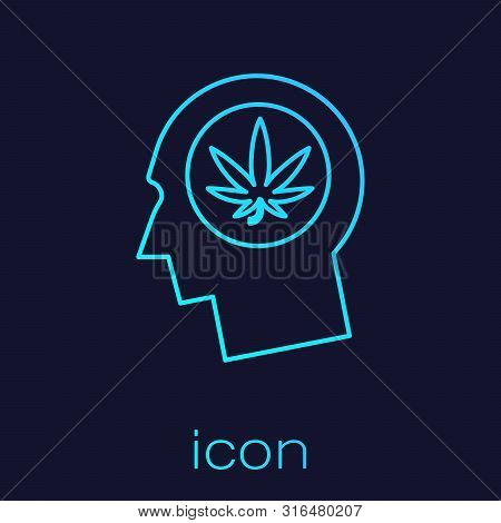 Turquoise Line Silhouette Of Male Head In Profile With Marijuana Or Cannabis Leaf Icon Isolated On B