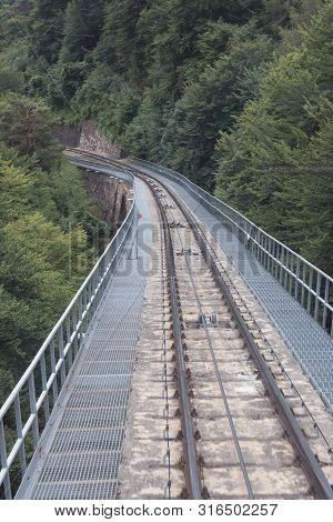 A Cog Railroad Driving The Tourists To The Moiuntain Mendel Next To Kaltern In South Tyrol
