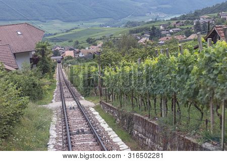 A Cog Railroad Driving The Tourists To The Moiuntain Mendel Next To Kaltern In South Tyrol