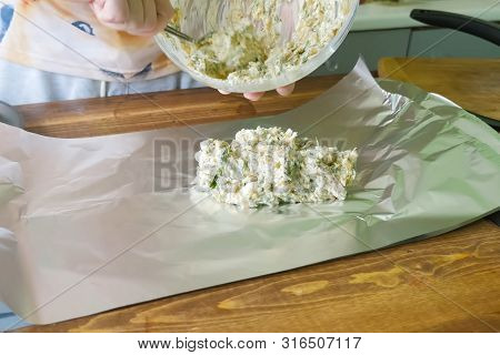 Salad With Mayonnaise And Herbs, Dump The Salad On The Foil.