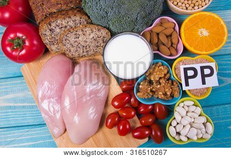 Nutritious Products Containing Vitamin B3 (pp, Niacin) And Other Natural Minerals, Concept Of Health