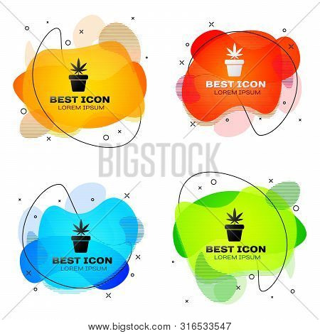 Black Medical Marijuana Or Cannabis Plant In Pot Icon Isolated On White Background. Marijuana Growin