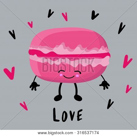 Sweet Macaroon Cake. Greeting Card With An Inscription Love..