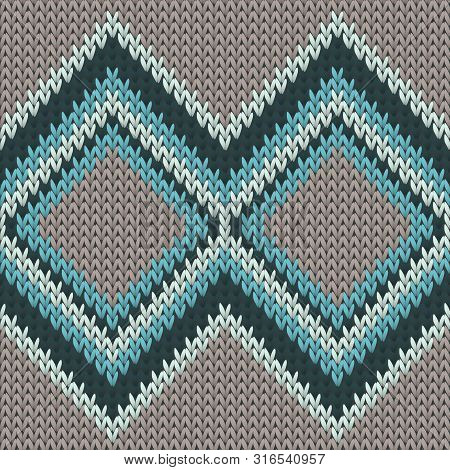 Woolen Rhombus Argyle Christmas Knit Geometric Vector Seamless. Carpet Knitting Pattern Imitation. T