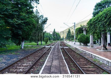 Photo Taken In An Old Train Station. Parallel Railways