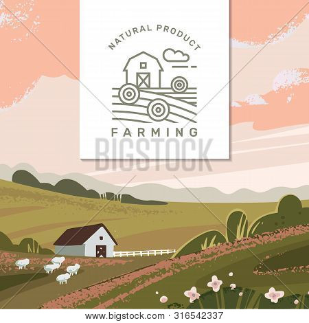 Vector Template Of A Banner Or First Screen For A Landing Page With A Logo And Place For Text And Il