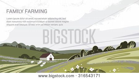 Vector Template Of A Banner Or First Screen For A Landing Page With A Logo And Place For Text And Il