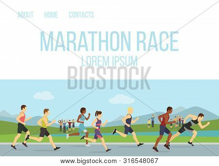 Jogging Running Maraphone Race People Vector Illustration. Sport Running Group Concept. People Athle