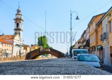 Battaglia Terme, Italy - July, 27, 2019: Landscape with the image of channel in Battaglia Terme, Italy