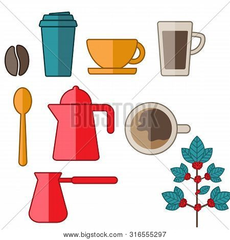 Set Of Coffee And Tea Vector Line Icons. Vector Stock Illustration, Eps 10.