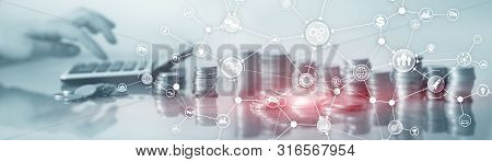 Ommunication Network. Horizontal Panoramic Business Background. Organisational Structure On Virtual 