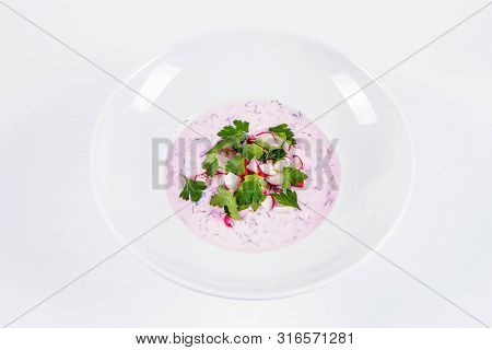 Cold Borscht (chlodnik) - Traditional Lithuanian Cold Soup With Radish, Parsley And Dill