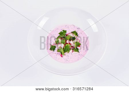 Cold Borscht (chlodnik) - Traditional Lithuanian Cold Soup With Radish, Parsley And Dill