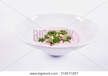 Cold Borscht (chlodnik) - Traditional Lithuanian Cold Soup With Radish, Parsley And Dill