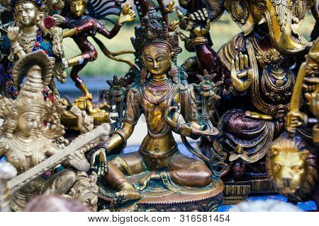 Hindu Gods. Hinduism Sculptures In A Market For Sale To Tourists.