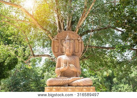 Magha Asanha Visakha Puja Day , Stone Buddha Statue Under The Big Tree.
