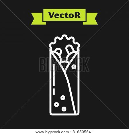 White Line Doner Kebab Icon Isolated On Black Background. Shawarma Sign. Street Fast Food Menu. Vect