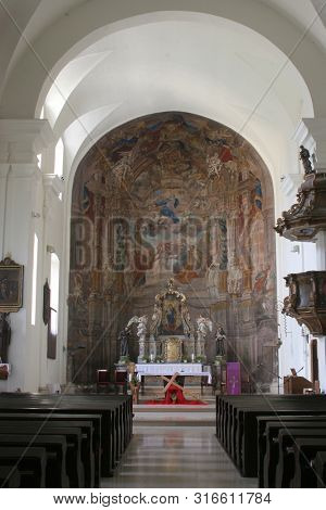 SAMOBOR, CROATIA - MARCH 03, 2018: Church of the Assumption of the Virgin Mary in Samobor, Croatia