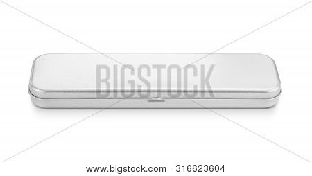 Blank Stanless Box For Pencil Or Stationery Isolated On White Background With Clipping Path