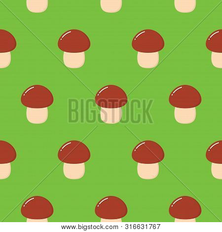 Vector Cartoon Style Seamless Pattern With Forest Mushrooms. Ornamental, Traditional, Seamless Patte