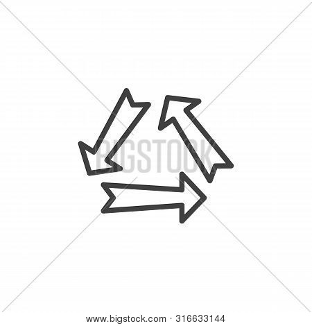 Three Direction Arrows Line Icon. Linear Style Sign For Mobile Concept And Web Design. Transfer 3 Ar