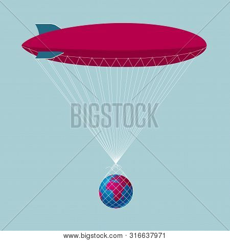 Airships Use Airships. Isolated On Blue Background.