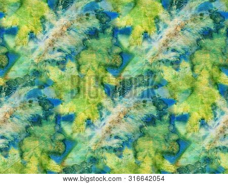 Botanical Print With Leaf Prints On Natural Silk. Hand-drawn Illustration.