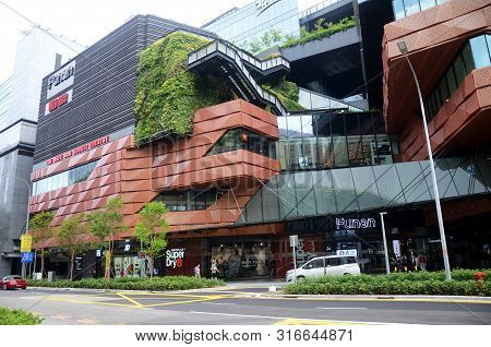 Singapore- 11 Aug, 2019: Singapore Funan Shopping Mall With New Facade View. The Revamped Funan Mall