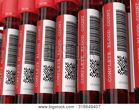 3d Render Of Cbc Blood Tubes Standing In Row