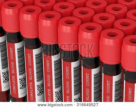 3d Render Of Cbc Blood Tubes Standing In Row