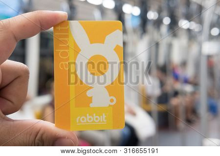 Bangkok, Thailand - August 12, 2019 : Hand Holding Bts Train Ticket In Bangkok, Bts Or Skytrain Is O