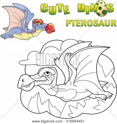 Cartoon Cute Prehistoric Dinosaur Pterosaur, Funny Illustration
