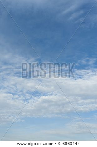 Beautiful Spring Blue Sky With Clouds Altocumulus In Fuji City, Japan. Vertical Shot.