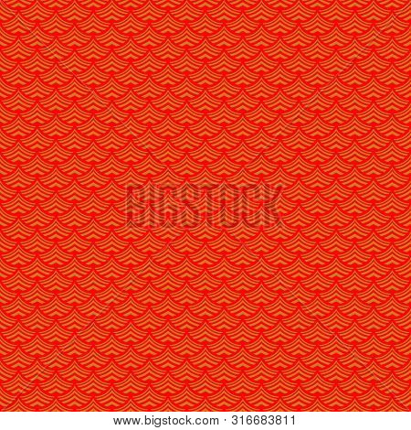 Seamles Sabstract Red Background With Gold In Chinese Traditional Style, Stylized Waves. Vector Illu