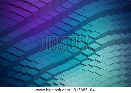 3d Technological Blocks Waveform Structure Retrowave Abstract Background. Isometric Technology Scien