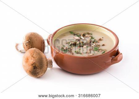 Homemade Mushroom Soup Isolated On White Background