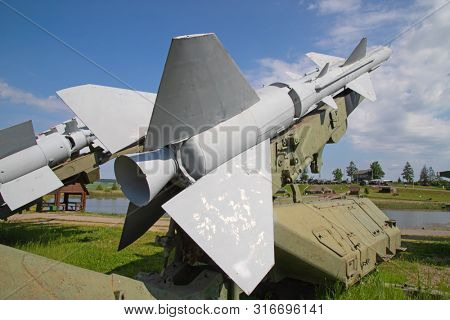 Soviet surface-to-air anti aircraft systems on the military exhibition
