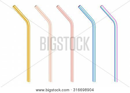 Gold And Colorful Colored Metal Reusable Bending Drinking Straws As Alternative Replacement To Dispo