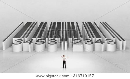 Young businessman standing in front of a big codebar
