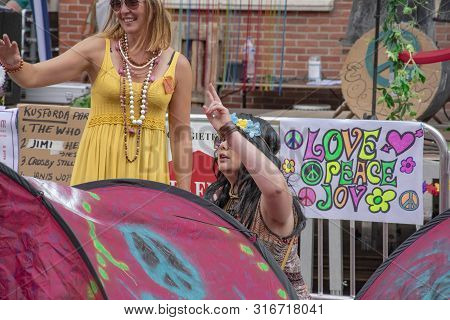 Sint Gillis Waas, Belgium, August 3, 2019, Remember Woodstock Festival, Love, Peace And Understandin