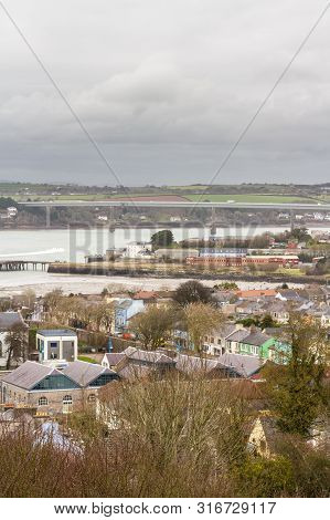 Town Of Pembroke Dock From Top Of Hill, Winter, Portrait.
