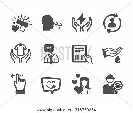Set Of People Icons, Such As Touchscreen Gesture, Engineer, Support Service, Hold T-shirt, Safe Ener