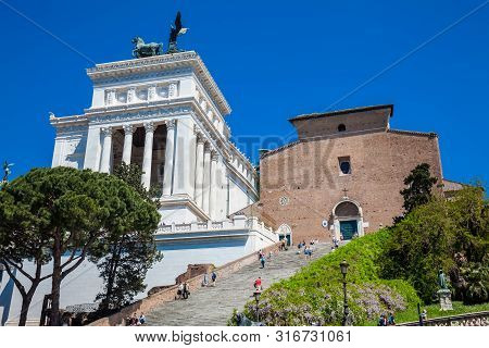 Rome, Italy - April, 2018: Basilica Of St. Mary Of The Altar Of Heaven Located At Capitoline Hill In