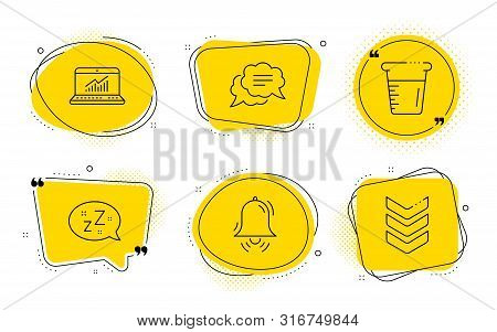 Sleep, Clock Bell And Shoulder Strap Signs. Chat Bubbles. Text Message, Cooking Beaker And Online St