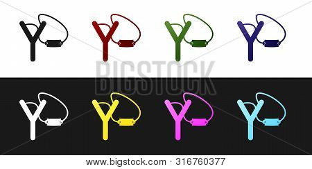 Set Slingshot Icon Isolated On Black And White Background. Vector Illustration