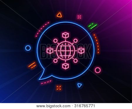 Logistics Network Line Icon. Neon Laser Lights. Parcel Tracking Sign. Goods Distribution Symbol. Glo